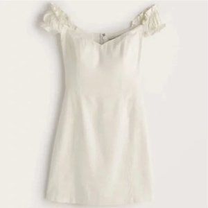 Abercrombie White Off-the-Shoulder Corset Mini Dress (Linen Blend)